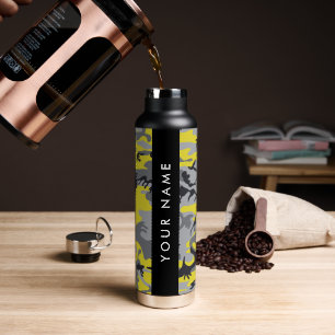 Yellow and Grey Camouflage Your name Personalise Water Bottle