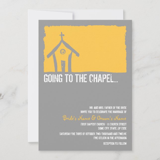 Yellow and Grey Chapel Wedding Invitation (Front)