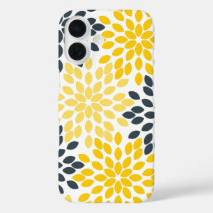 Yellow and Grey Charcoal Modern Floral iPhone 16 Case