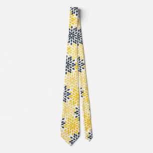 Yellow and Grey Charcoal Modern Floral Tie