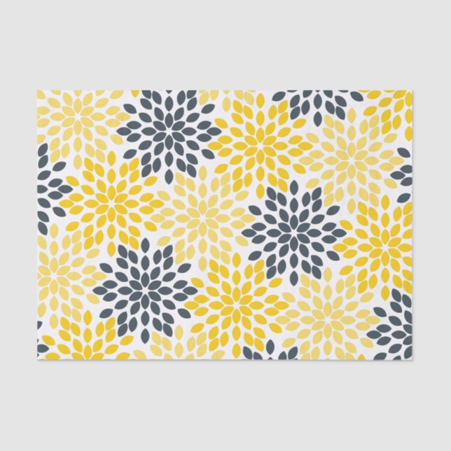 Yellow and Grey Charcoal Modern Floral Tissue Paper (Front)