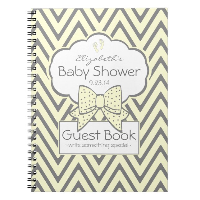 Yellow and Grey Chevron Baby Shower Guest Book (Front)