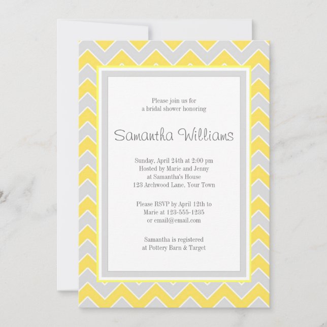 Yellow and Grey Chevron Bridal Shower Invitation (Front)