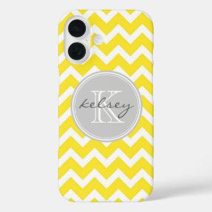 Yellow and Grey Chevron Custom Monogram iPhone 16 Case