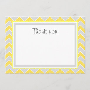 Yellow and Grey Chevron Flat Thank You Card
