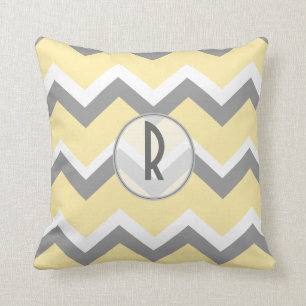 Yellow and Grey Chevron Monogram Cushion