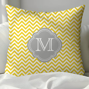 Yellow and Grey Chevron Monogrammed Cushion