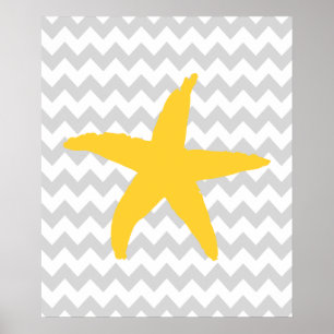 Yellow and Grey Chevron Nautical Sea Star Poster
