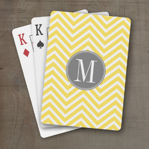 Yellow and Grey Chevron Pattern Custom Monogram Playing Cards