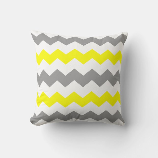 Yellow and Grey Chevron Throw Pillow (Front)