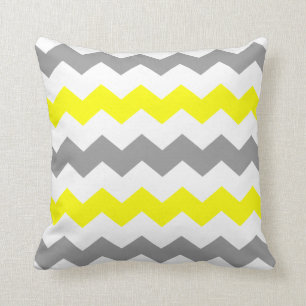 Yellow and Grey Chevron Throw Pillow