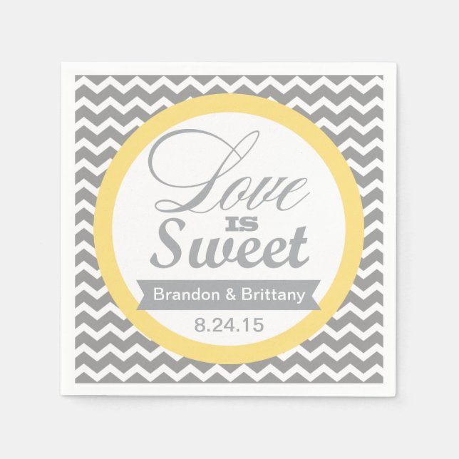 Yellow and Grey Chevron Wedding Napkins (Front)