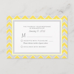 Yellow and Grey Chevron Wedding RSVP Custom Card