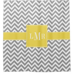 Yellow and Grey Chevrons Monogram Shower Curtain