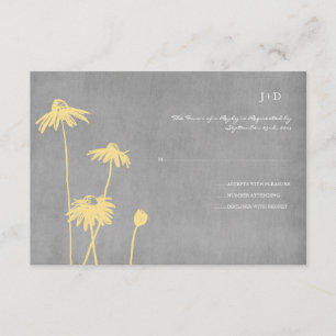 Yellow and Grey Chic Flower Wedding RSVP Card