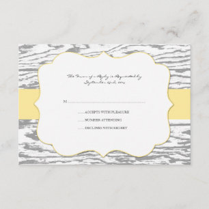 Yellow and Grey Chic Wood Grain Wedding rsvp Card