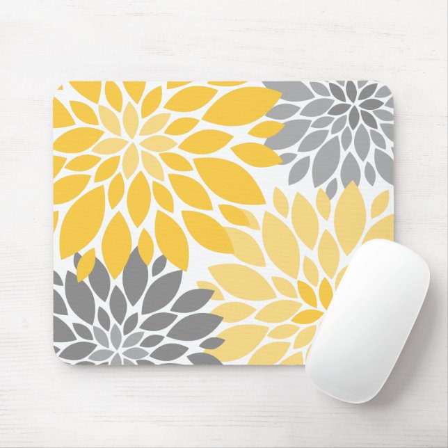 Yellow and Grey Chrysanthemums Floral Pattern Mouse Pad (With Mouse)