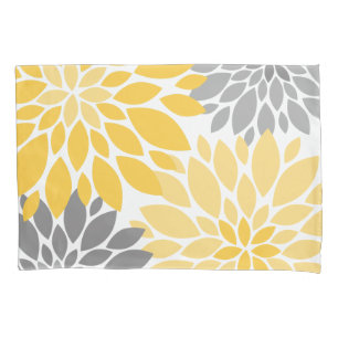 Yellow and Grey Chrysanthemums Floral Pattern Pillowcase