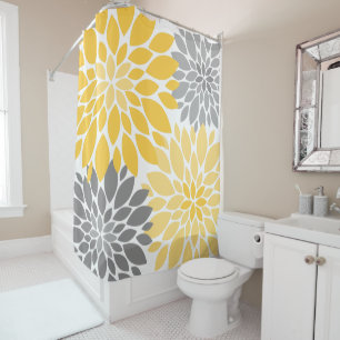 Yellow and Grey Chrysanthemums Floral Pattern Shower Curtain