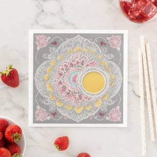 Yellow and grey circle shapes AI art Napkin
