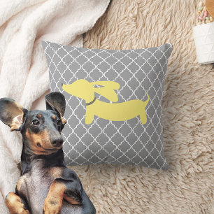 Yellow and Grey Dachshund Home Decor Pillow