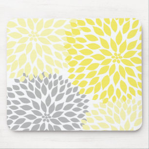 Yellow and grey dahlia desk office accessory mouse pad