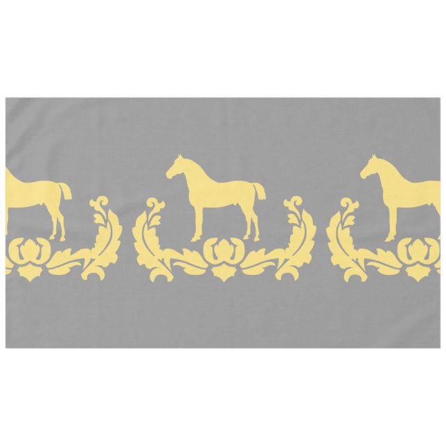 Yellow and Grey Damask Horse Tablecloth (Front (Horizontal))