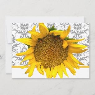 Yellow and Grey Damask Wedding Invitation