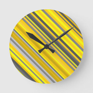 Yellow and Grey Diagonal Lines/Stripes Pattern Round Clock