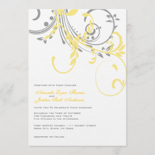 Yellow and Grey Double Floral Wedding Invitation