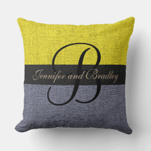Yellow and Grey Elegant Monogram Wedding Cushion