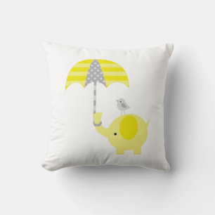 Yellow and Grey Elephant and Bird Cushion
