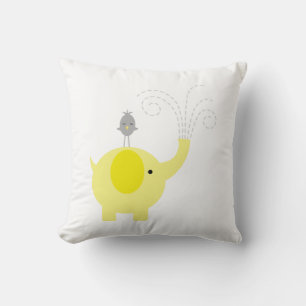 Yellow and Grey Elephant and Bird Cushion