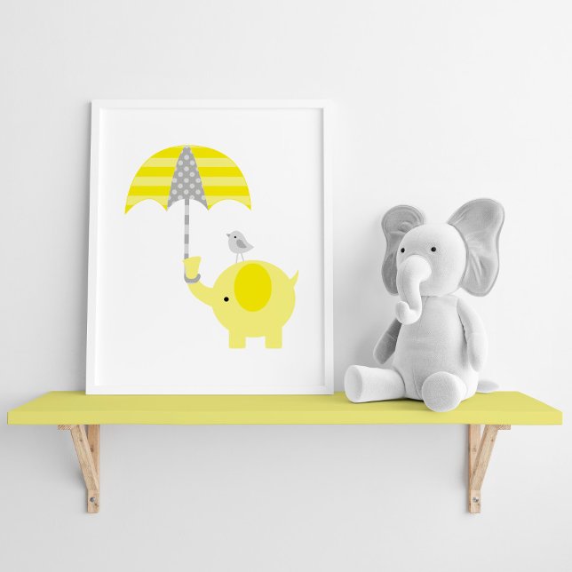 Yellow and Grey Elephant and Bird Nursery Poster (Creator Uploaded)