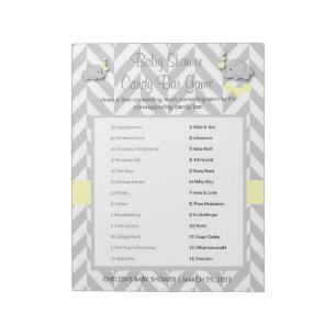Yellow and Grey Elephant Baby Shower Candy Game Notepad
