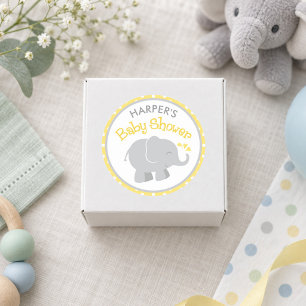 Yellow and Grey Elephant Baby Shower Classic Round Sticker