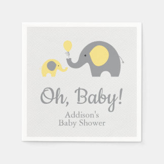 Yellow and Grey Elephant Baby Shower Napkins