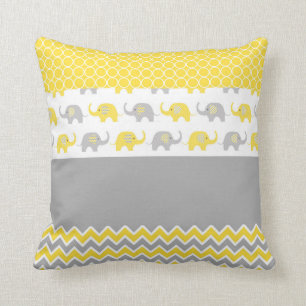Yellow and Grey Elephant Pillow