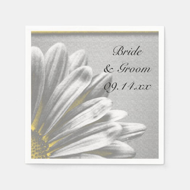 Yellow and Grey Floral Highlights Wedding Napkin (Front)