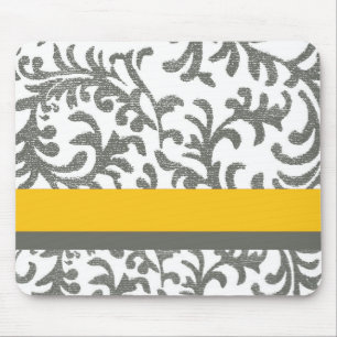 Yellow and Grey Floral Pattern Mouse Pad