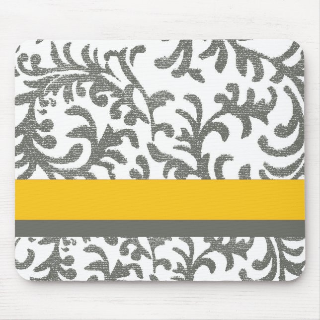 Yellow and Grey Floral Pattern Mouse Pad (Front)