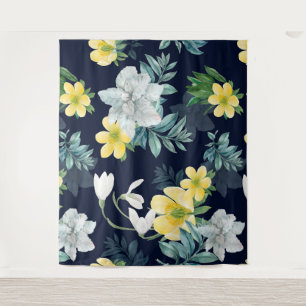 Yellow and Grey Floral Pattern Tapestry