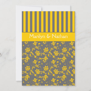 Yellow and Grey Floral Striped Wedding Invitation