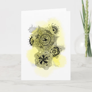 Yellow and Grey Flower Doodles Greeting Card