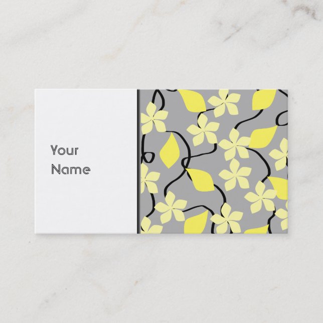 Yellow and Grey Flowers. Floral Pattern. Business Card (Front)