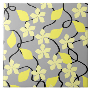 Yellow and Grey Flowers. Floral Pattern. Ceramic Tile