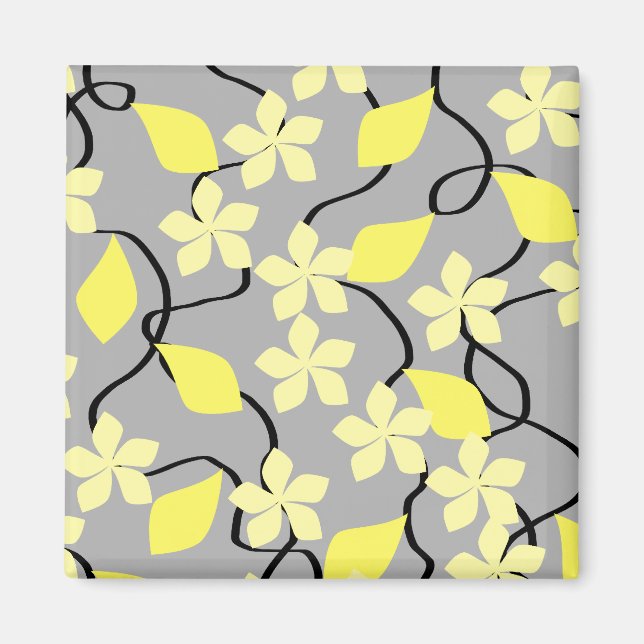 Yellow and Grey Flowers. Floral Pattern. Magnet (Front)