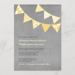 Yellow and Grey Fun Flags Wedding Invitations