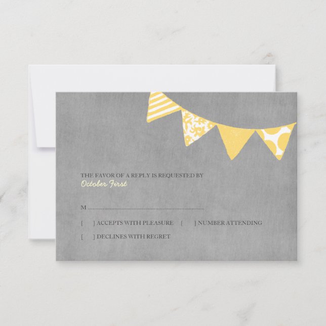 Yellow and Grey Fun Flags Wedding rsvp Card (Front)