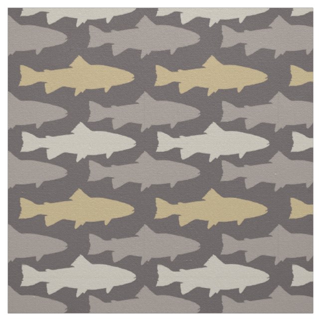 Yellow and Grey Fun Trout Fish Pattern Fabric (Swatch)